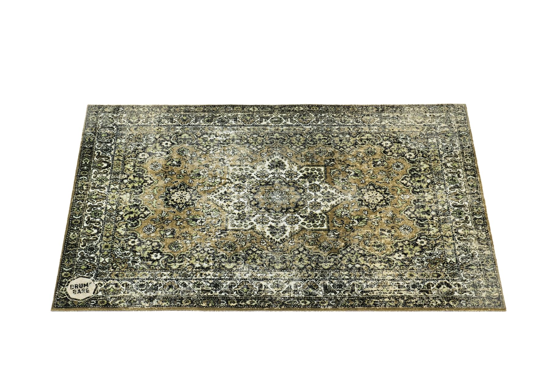 DRUMnBASE Vintage Persian Style Stage Rug, Non Slip Waterproof Rug for Stage or Studio Use to Reduce Vibrations, Green, 4.26 FT X 3 FT