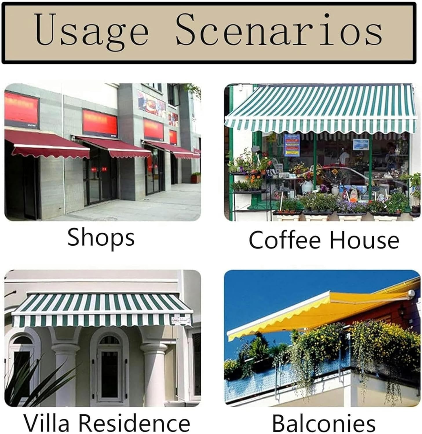 Awnings for Patio Retractable Patio Awning Fabric Replacement Water-Resistant Sun Shade Cover 280g Polyester Cloth for Window Door Market Deck (Fabric Only)