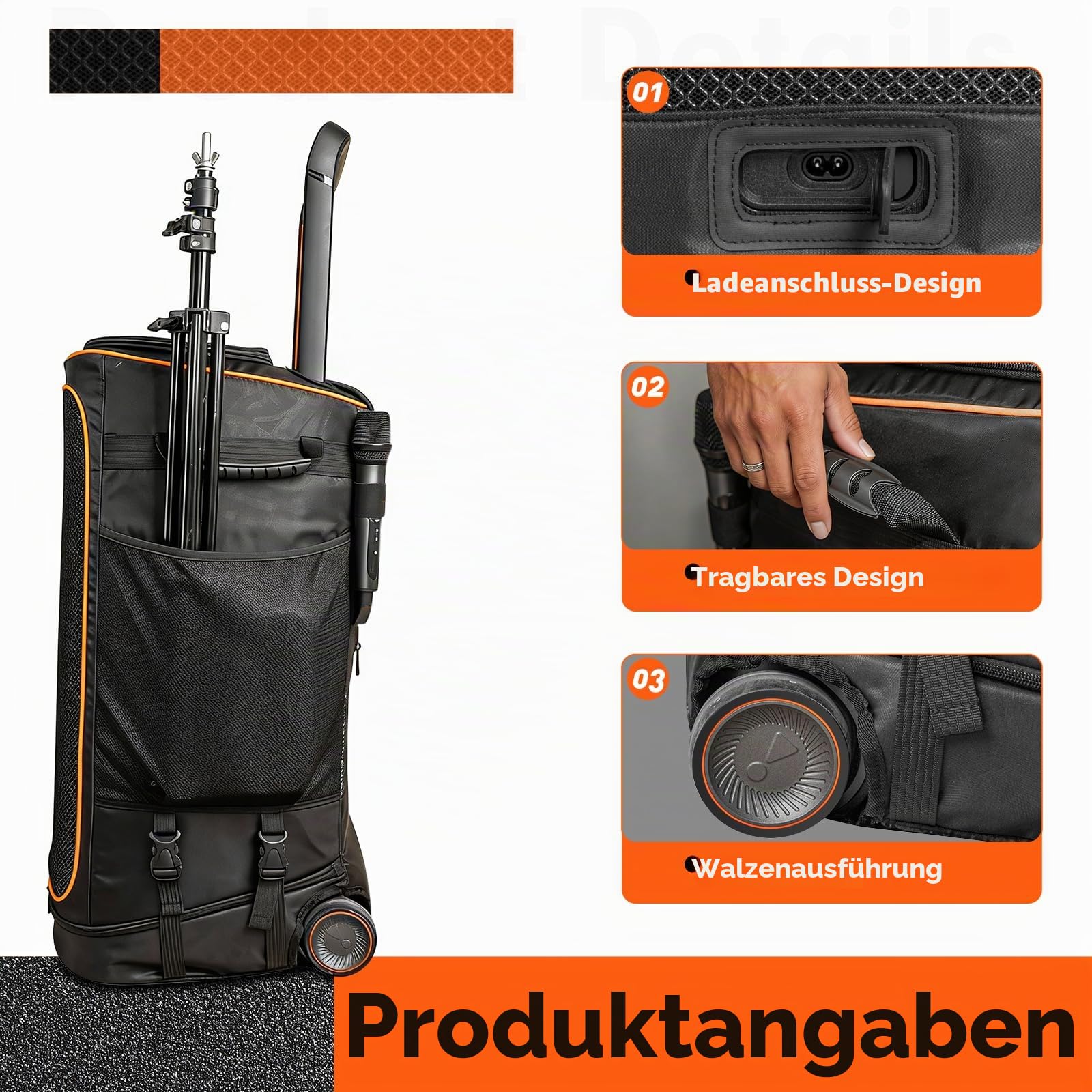 Schutzhülle Tasche für JBL PartyBox 520, Wasserdichte Transporttasche mit Rollen, Staubdichte Aufbewahrungstasche für JBL PartyBox 520 Lautsprecher für Reisen im Freien (Schwarz)