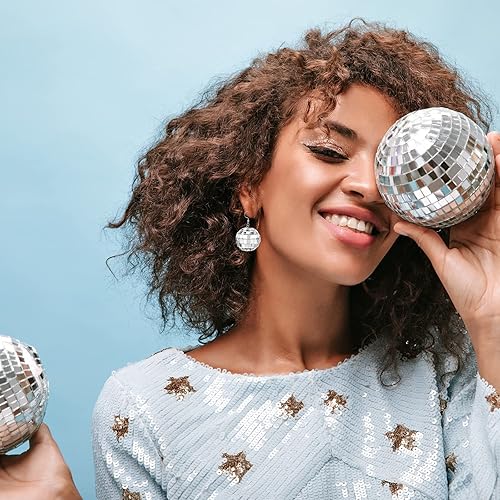 Miniatura 2 de Aretes de bola de discoteca para mujer, aretes de bola de discoteca de los años 60 o 70, aretes de Halloween para mujer, accesorios de disfraz de