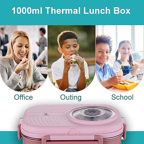 Miniatura 6 de Lonchera Bento para niños con bolsa, caja Bento de acero inoxidable a prueba de fugas para la escuela, 3 compartimentos, cuenco de sopa, cuchara y