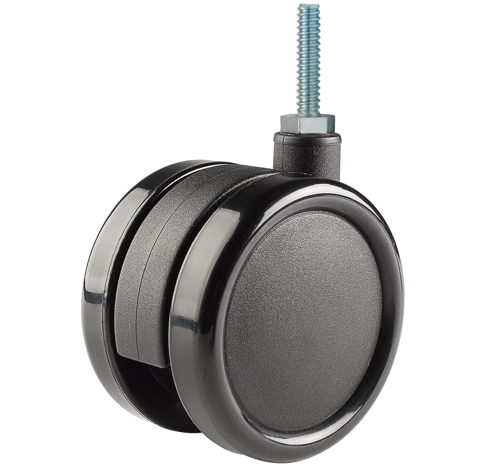 Twin Wheel 75mm (3") Nylon Caster With Brake - Threaded Stem 1/4-20 X 1", 132 Lb Capacity (Unhooded)