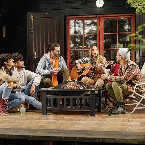 Miniatura 2 de Devoko Hoguera para exteriores, mesa de fogata de 32 pulgadas, chimeneas de metal para exteriores con cubierta impermeable para patio exterior y