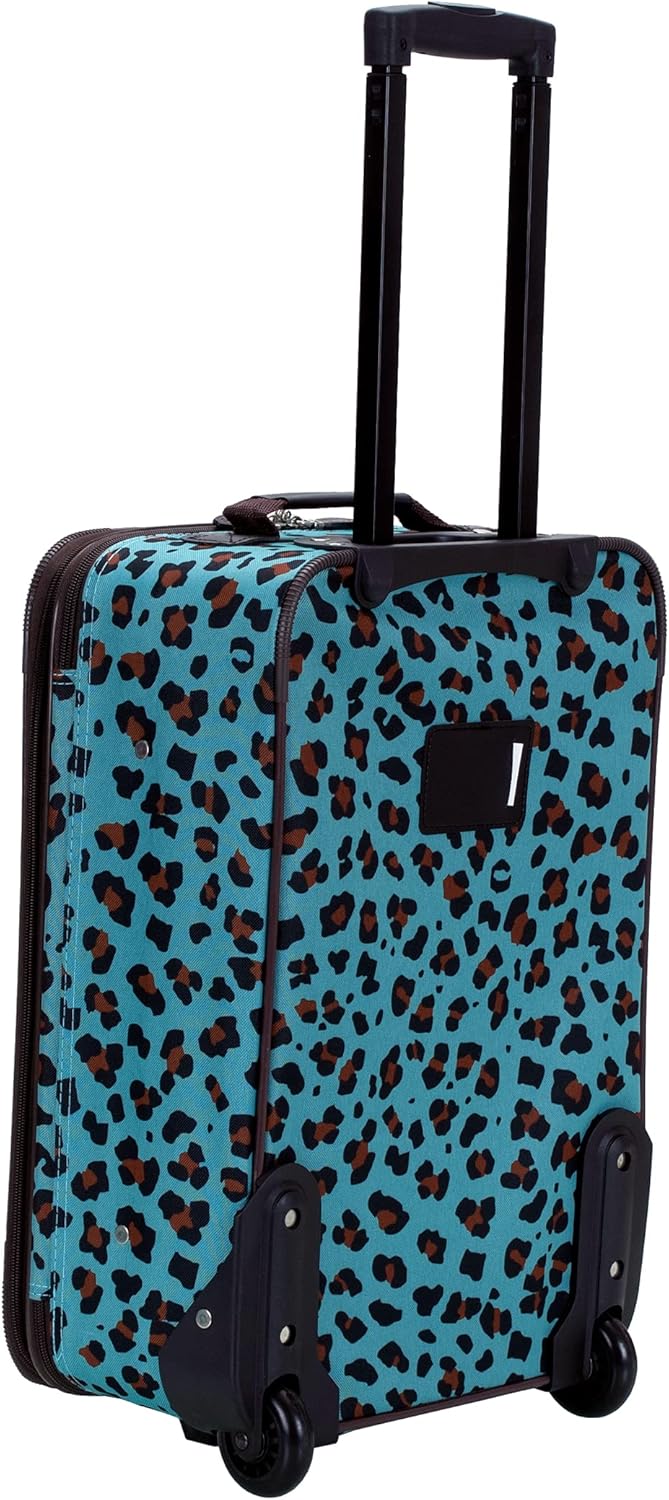 Rockland Jungle Softside Upright Luggage Set, Blue Leopard, 4-Piece Set (14/29/24/28)
