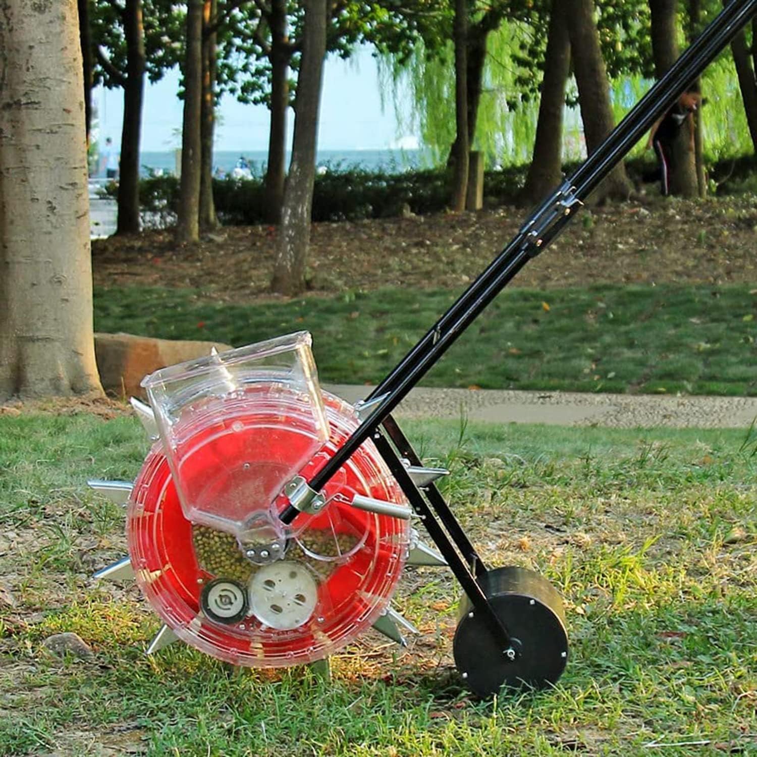 Adjustable Hand Push Garden Seeder - 9-Hole Corn, Soybean, Peanut & Cotton Planter for Efficient Seed Planting with Customizable Seeding Distance