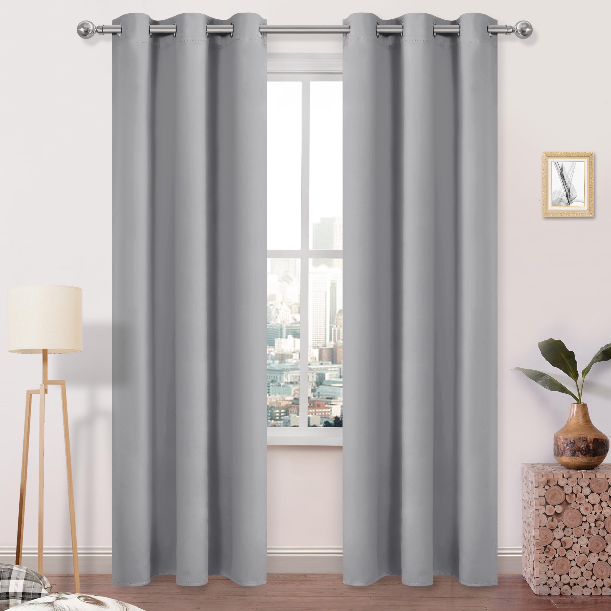 DWCN Thermal Black Out Curtains 84 Inch Length 2 Panels Set, Room Darkening Curtain Drapes for Bedroom Living Room - W38 x L84 Inches Long, Silver Grey