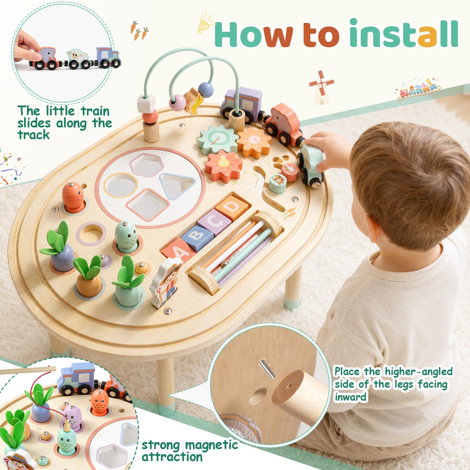 Giocattolo Montessori 10 in 1 - Tavolo attività in legno a partire da 1 anno | Montessori - Tavolo da gioco per abilità motorie, giocattolo educativo per bambini dai 18 mesi in su