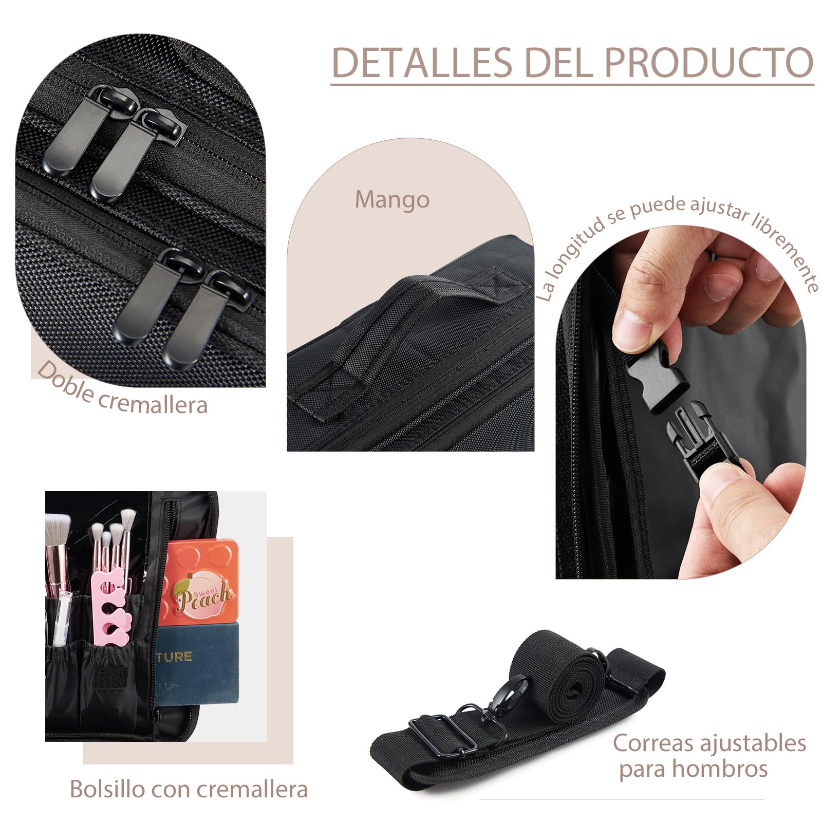 Neceser de Maquillaje Profesional Bolsa de Maquillaje Grande Mujer Organizador de Maquillaje Mujer Maletin Maquillaje, Negro Oscuro