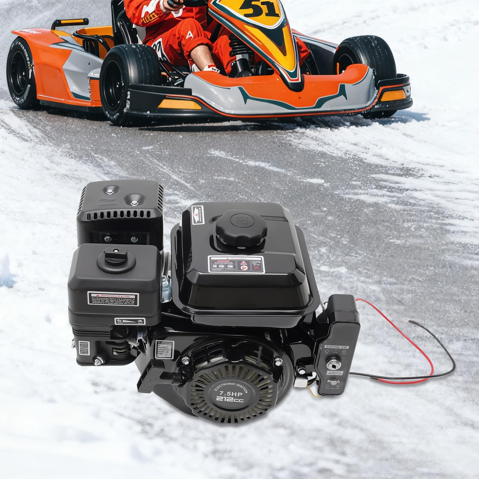 Motor de gasolina de 7,5 CV, 4 tiempos, monocillo: 210 cc, arranque manual y eléctrico, 3600 rpm, tanque de 0,95 Gal, refrigeración por aire, para kart, generadores de electricidad y limpiadores de