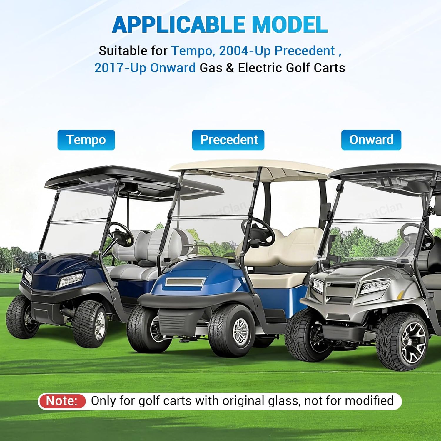 Club Car Precedent Windshield, Golf Cart Windshield for 2004-Up Club Car Precedent, Onward, Tempo Golf Carts, PC UV Resistant, Foldable Clear Windshield Replacement, HD View