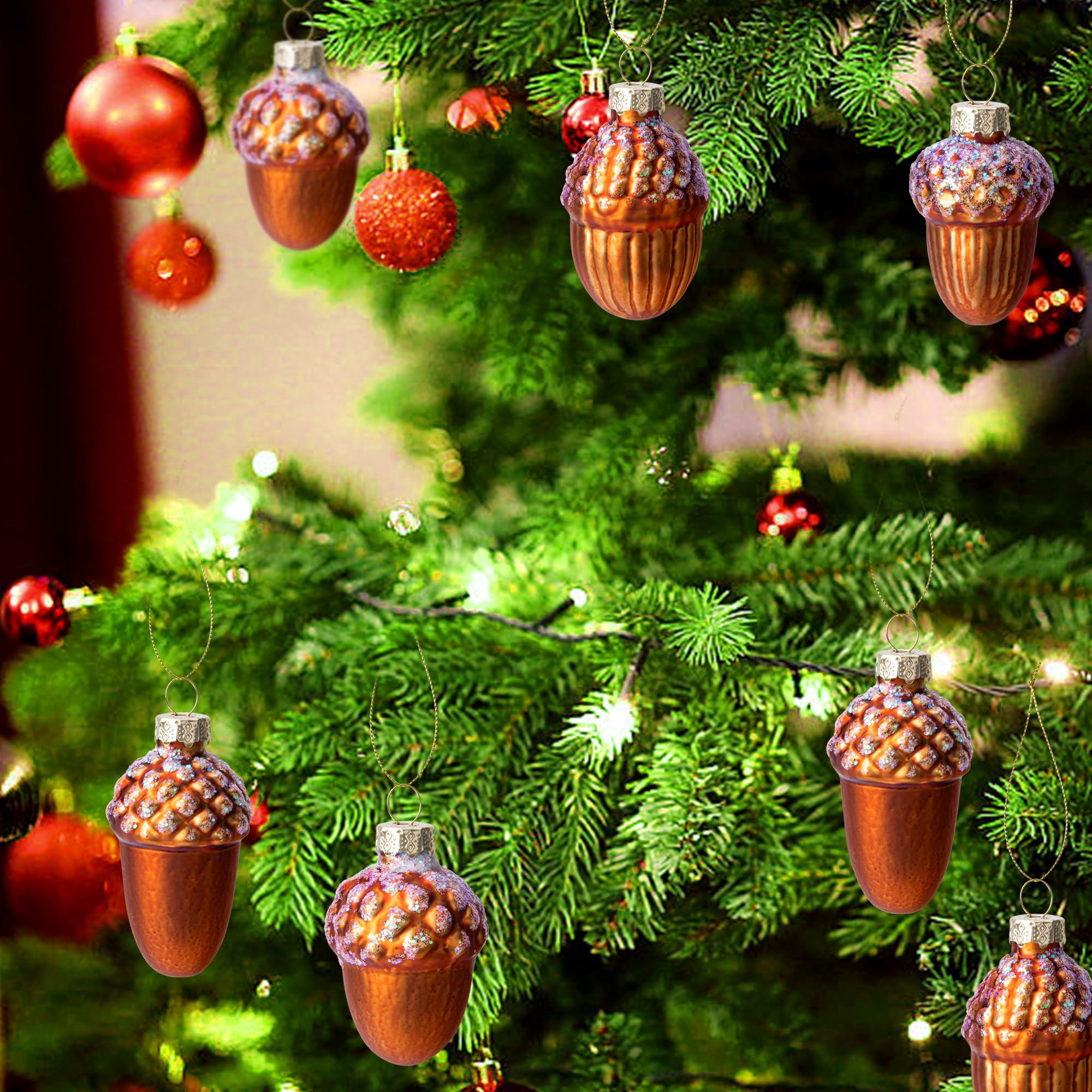 Watayo 12 adornos de piña de vidrio de Navidad, adornos de piña de Navidad soplados, adornos de vidrio de piña de Navidad para colgar en otoño, adornos de vidrio para árbol de Navidad, decoración del