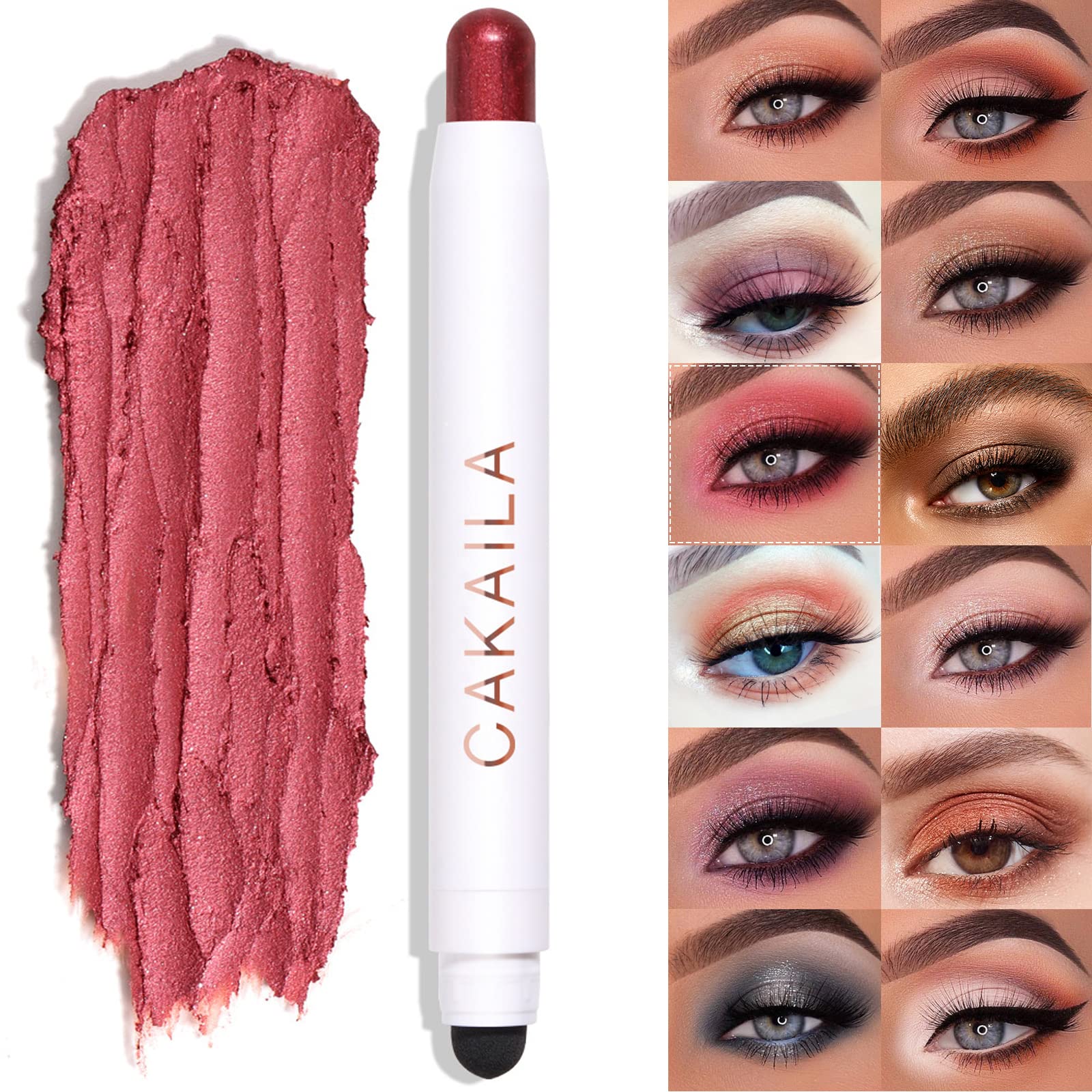 LOKFARCream Eye-Shadow Stick, Waterproof Cream Eyeshadow Pen Rotatable Creamy Eye Shadow Pencil Crayon, Matte and Shimmer Eyeshadow Makeup Stick with Sponge Smudger (05# Rose Red Shimmer)