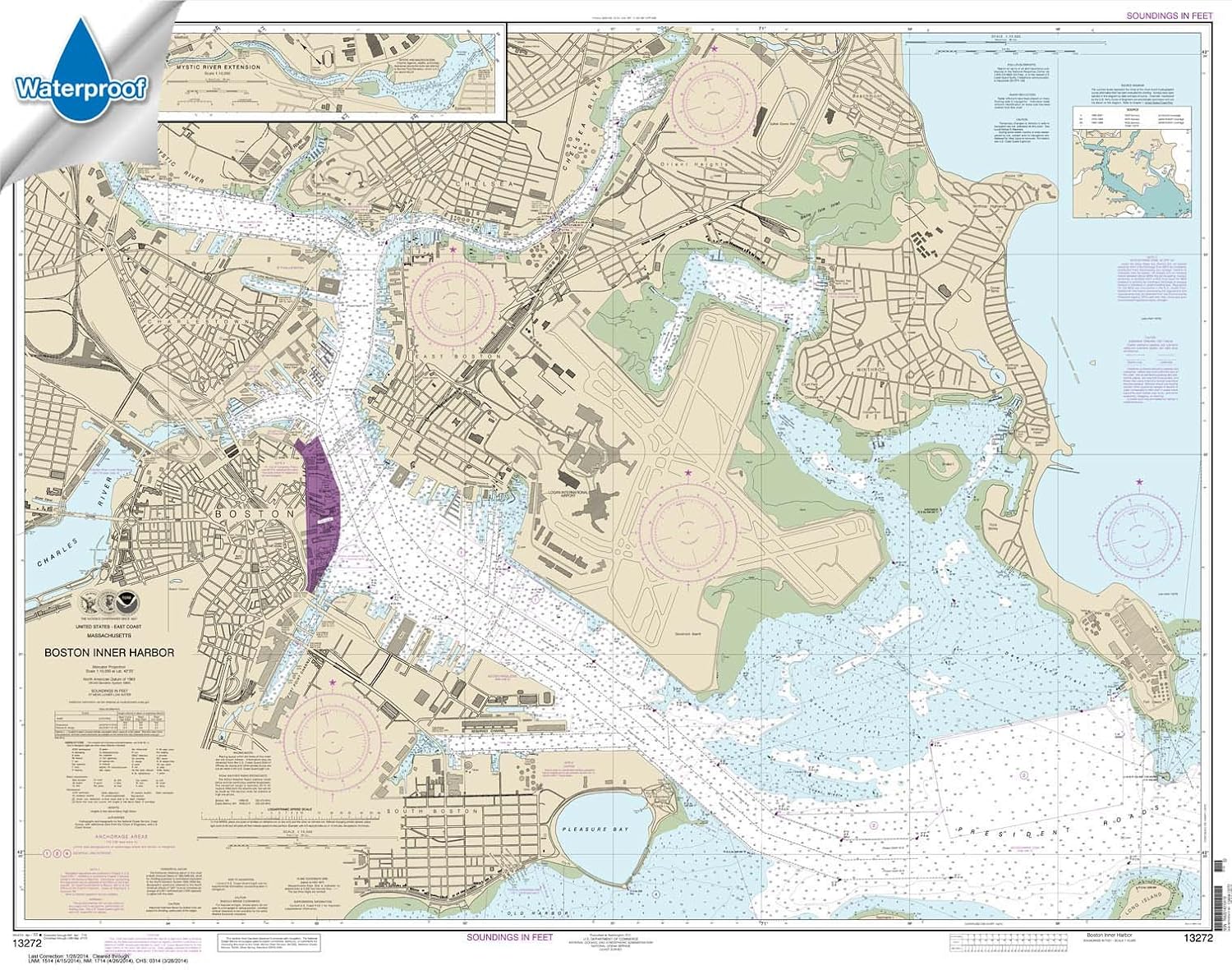 Paradise Cay Publications Antiqued NOAA Chart 13272: Boston Inner Harbor