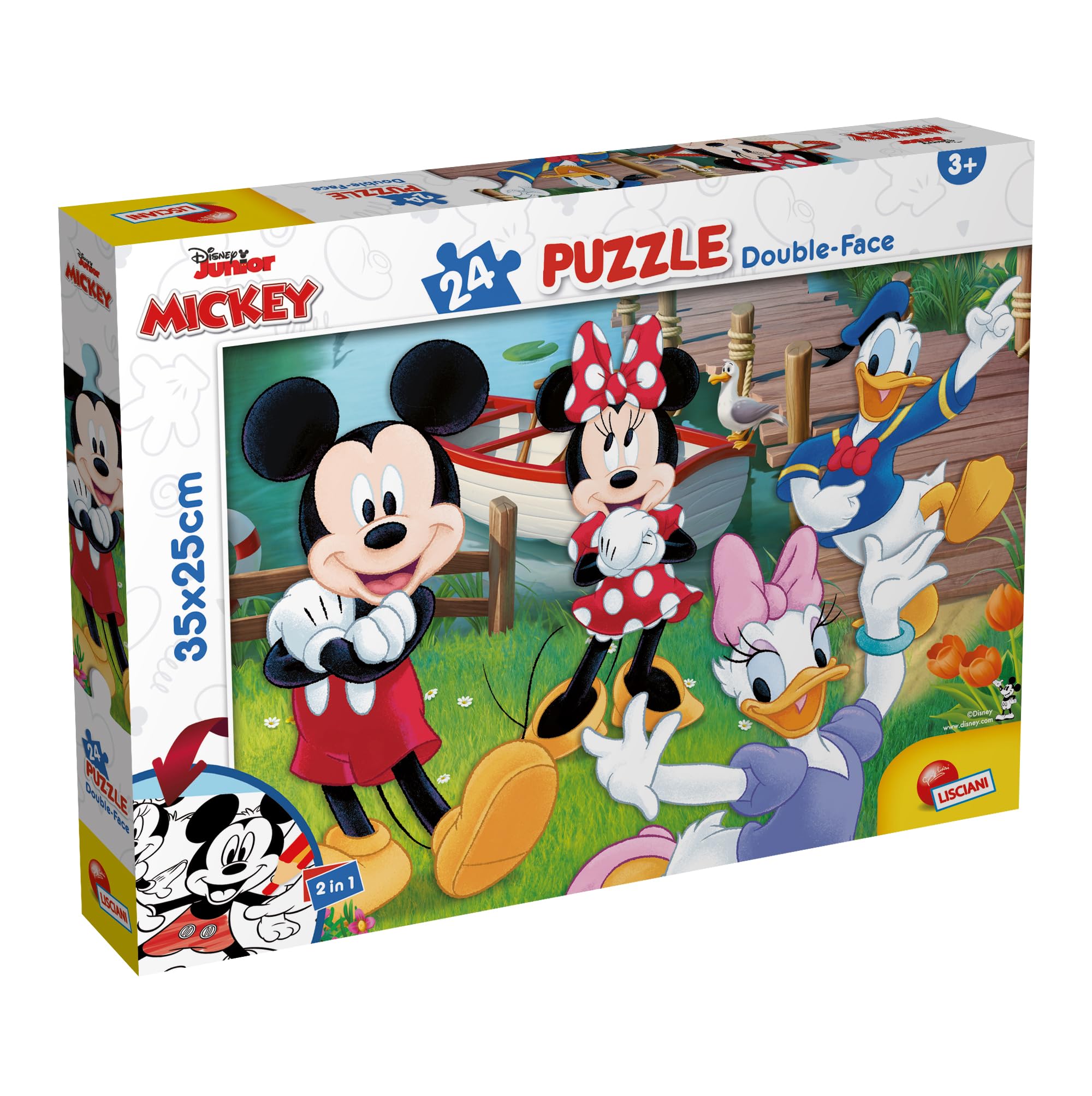 Lisciani - DISNEY Puzzle - MICKEY MaxiPlus - 24 Piece Double Sided Puzzle for Children from 3 Years - Colouring Back - 25x35 cm - Creative Activity - Educational Game - Birthday Gift Idea