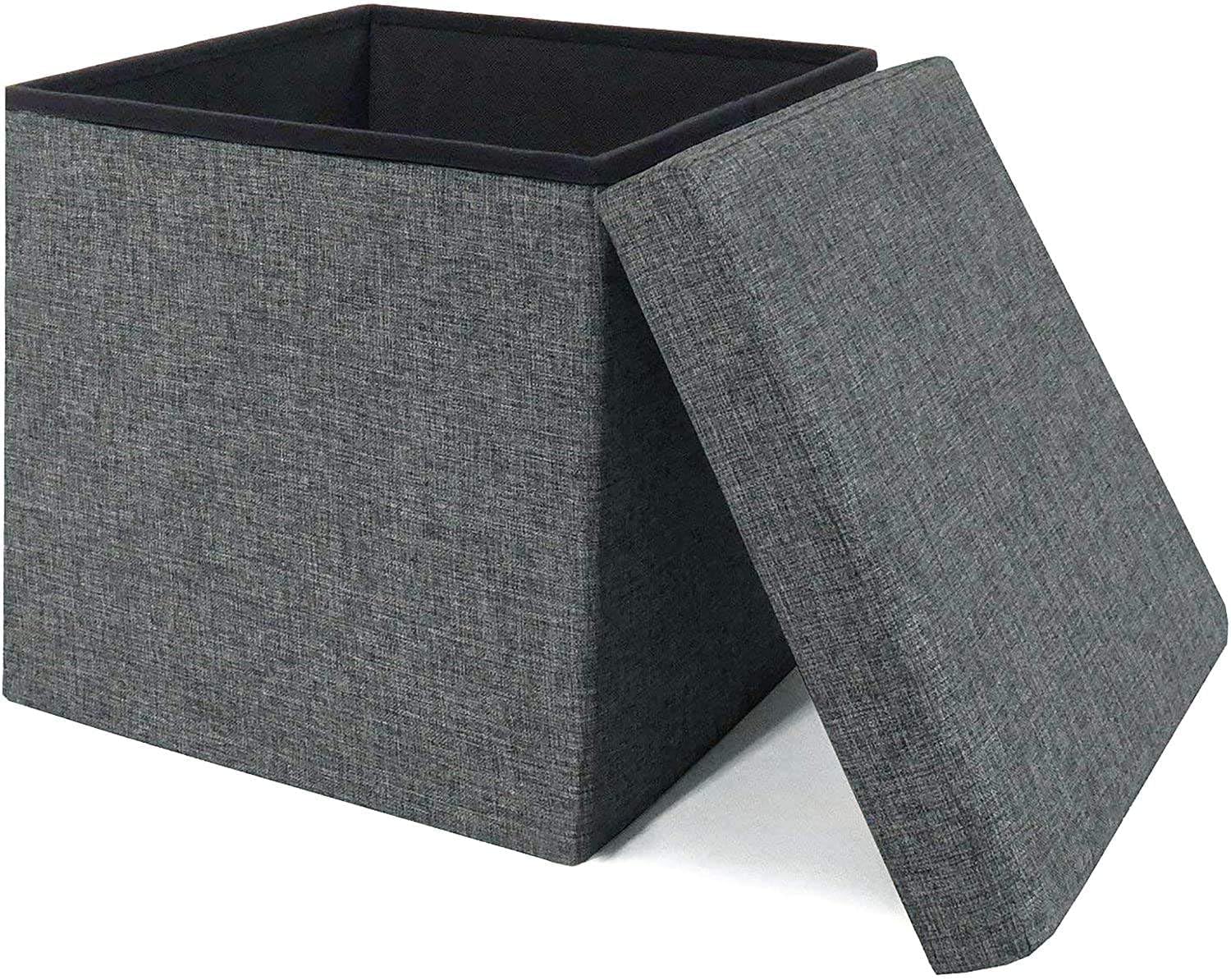 30 * 30 * 30 cm Ottoman Storage Bench. Folding Chest with Breathable Linen-Look Fabric, Load up to 660 lb, for Entryway, Living Room, Bedroom, Dark Gray