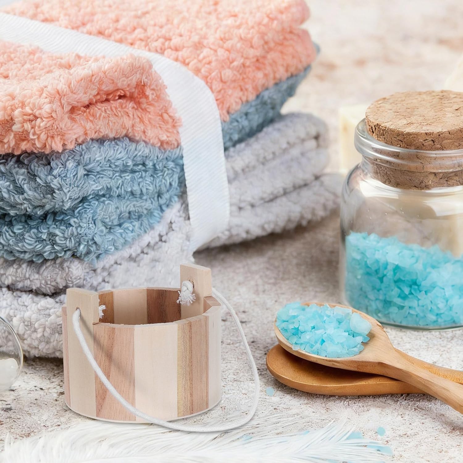 2pcs Mini Bath Salt Bucket - Small Wooden Pail for Spa Shower - Wood Sauna Bucket with Rope Handle - Mini 4 Inch Bath Salt Container for Steam Room Accessories image 4