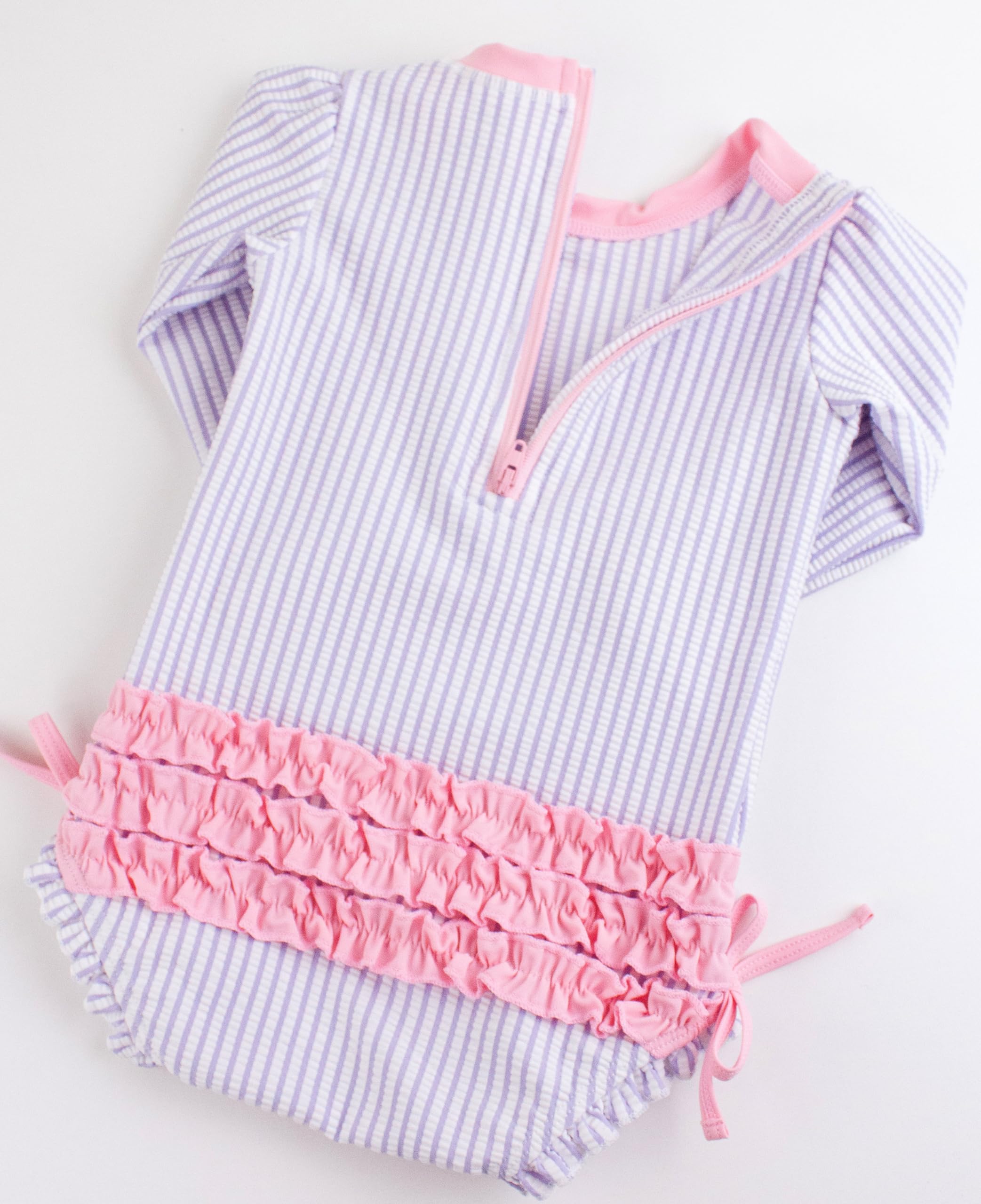 Sunset Seashells Long Sleeve Zipper Rash Guard by RuffleButts