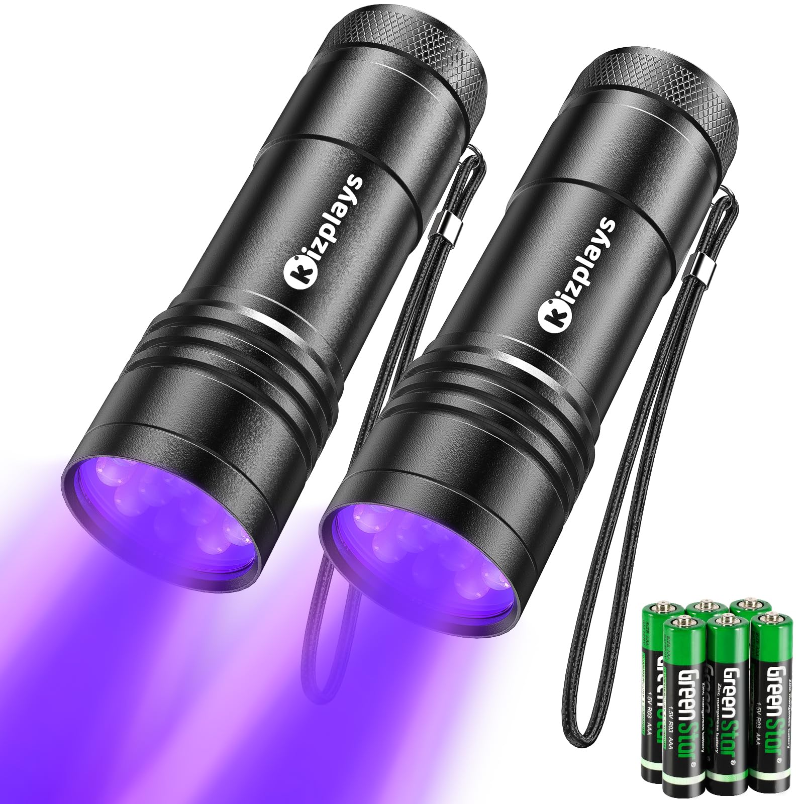 UV Taschenlampe 2 Stück Mini UV Schwarzlicht Taschenlampe mit 12 LEDs, Ultraviolettes Licht mit 395nm für Geocaching, Heimtierurindetektoren, Haustiere Urin-Detektor usw. Inklusive 6 AAA Batterie