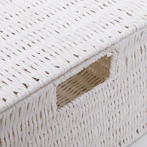 Miniatura 8 de Juego de 4 cestas de almacenamiento (blanco perla)  Cajas decorativas de ratán y organizadores de armario y almacenamiento y cesta con tapa y cesta