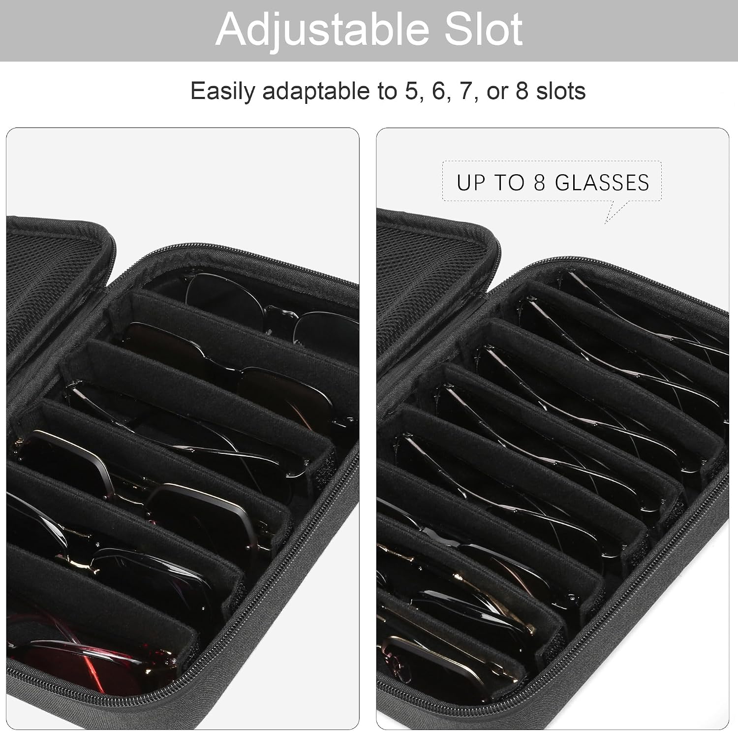 Bukere Travel Sunglasses Organizer Case Adjustable Slot For Multiple Eyeglasses Hard-shell Portable Storage Box for Men Women