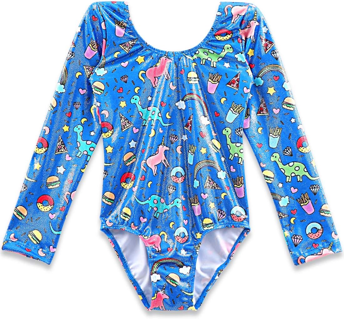 PDTXCLS Dijkoo GenericJINCHENGYU Gymnastics Leotards for Girls Unicorn Long Sleeve Pink Sparkle Athletic Dance Ballet Unitards Leotard Rainbow Clouds 3-8 Years