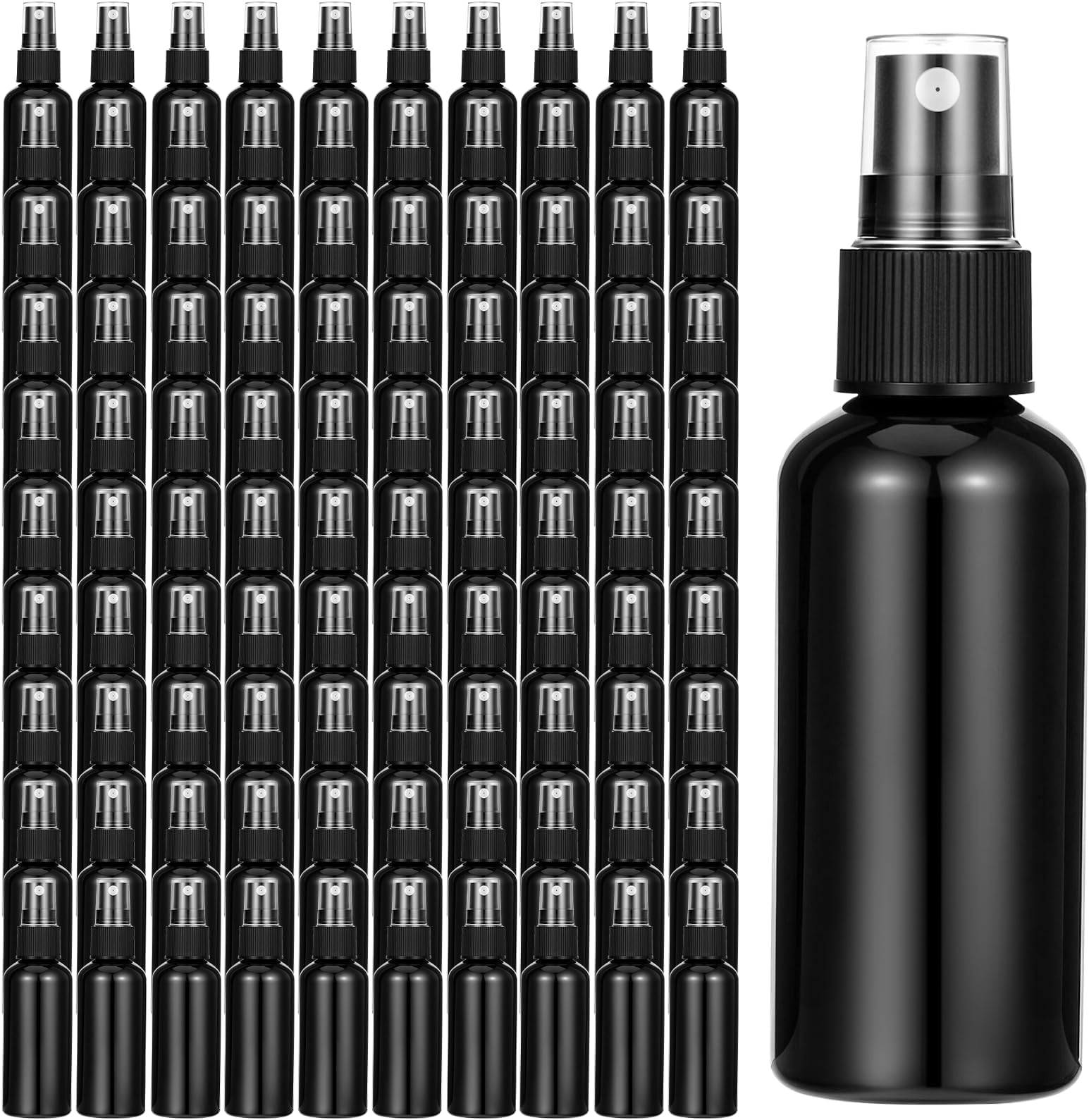 100 Pcs 2oz Small Spray Bottles Refillable Mini Spritzer Clear Empty Plastic Spritz Bottle Refillable Reusable Travel Size Mist Sprayer for Travel Cleaning Perfume Liquid(Black)