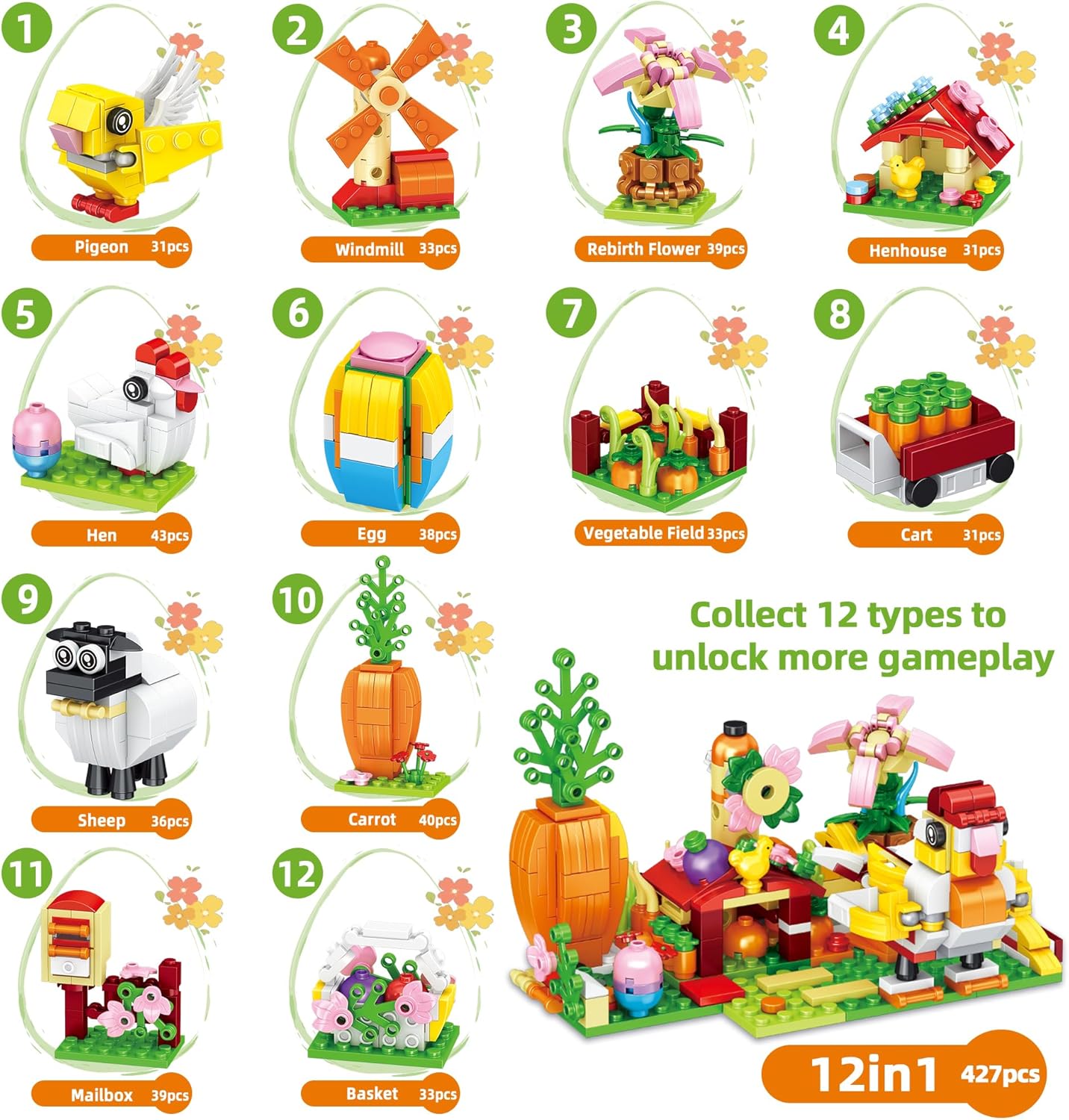 Sawaruita 12-Pack Easter Egg Filler Building Blocks Mini Toys for Kids - Easter Basket Stuffers Gifts for Boys Girls Teens