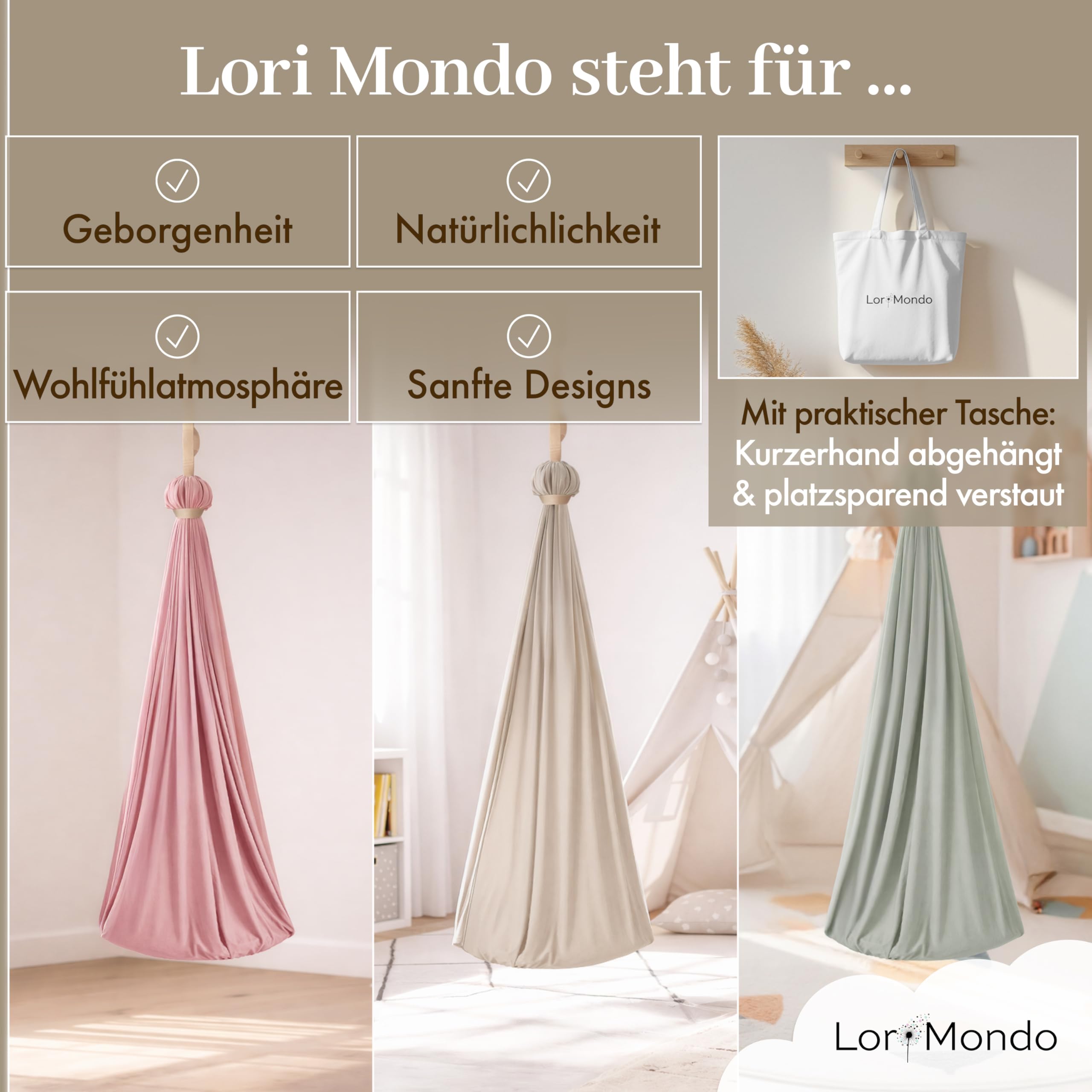 Hängeschaukel – Gemütliche Indoor Schaukel aus Baumwolle für entspannte Momente, inkl. Montageset und Baumwolltasche (Salbeigrün)