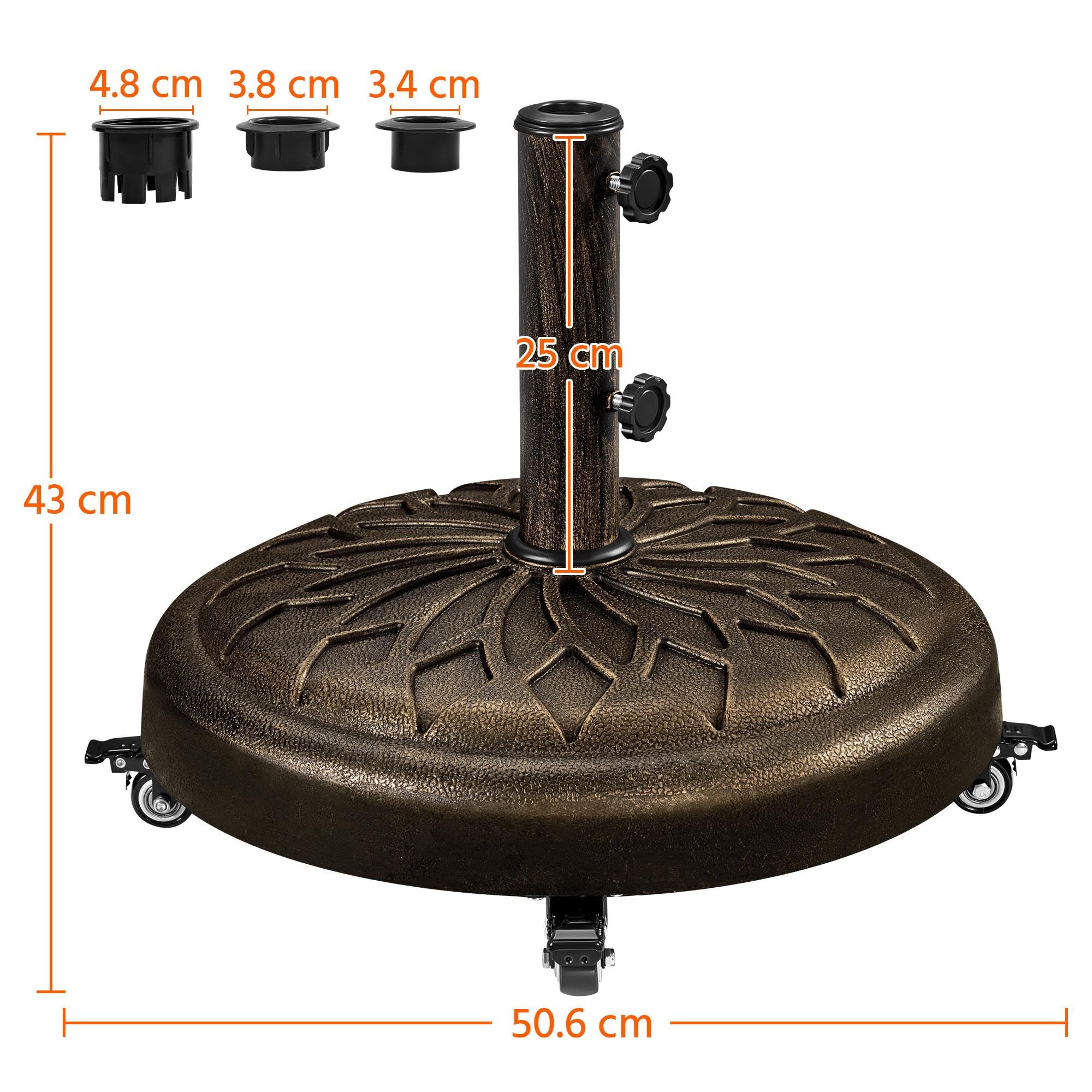 Yaheetech Sonnenschirm mit 24,7 kg Schirmständer auf Rollen Sonnenschirm Balkon mit ø50,6 cm Ständer Sonnenschirm-Set Balkonschirm mit Kurbel Gartenschirm