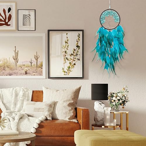 Miniatura 6 de Pretty Jolly Atrapasueños de árbol de la vida naranja otoñal, decoración de pared con piedra de cristal curativo, hecha a mano, plumas naranjas,