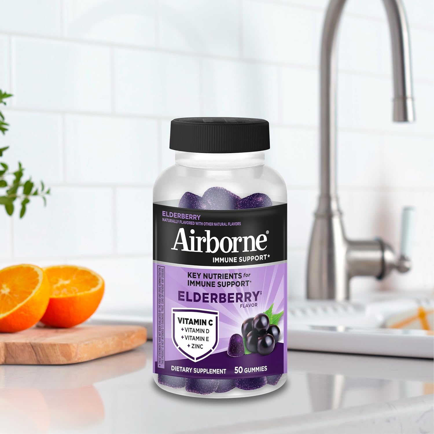 Airborne Elderberry + Zinc & Vitamin C Gummies For Adults, Immune Support Vitamin D & Zinc Gummies With Powerful Antioxidant Vitamins C D & E - 50 Gummies, Elderberry Flavor - Image 11