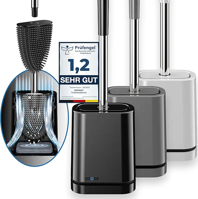 BROSS® Silikon WC-Bürste Schwarz - Innovativ & Hygienisch mit Halter