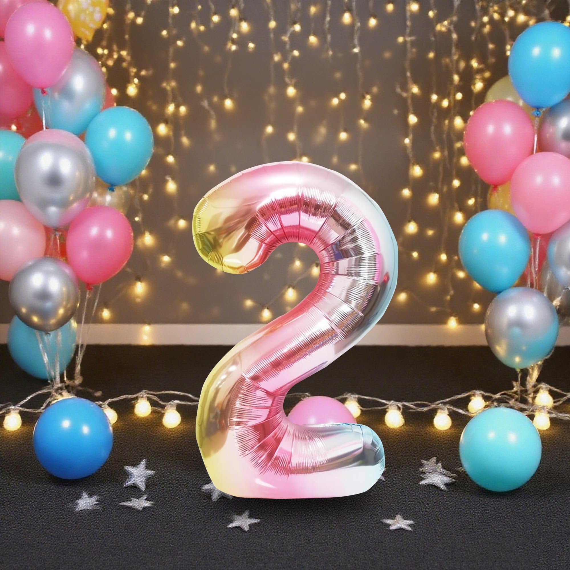Number Balloon 32 Inch Foil Multicolor Gradient Helium Mylar Balloon for Birthday Party Decorations Anniversary Baby Shower Supplies Kids Boys Girls number 2