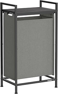 VASAGLE Laundry Hamper, Slim Laundry Basket, Laundry Sorter with A Pull-Out and Removable Bag, Shelf, Metal Frame, 12.7 Gallons (47 L), 16.5 x 11 x 29.5 Inches, Slate Gray and Charcoal Gray UBLH001G01