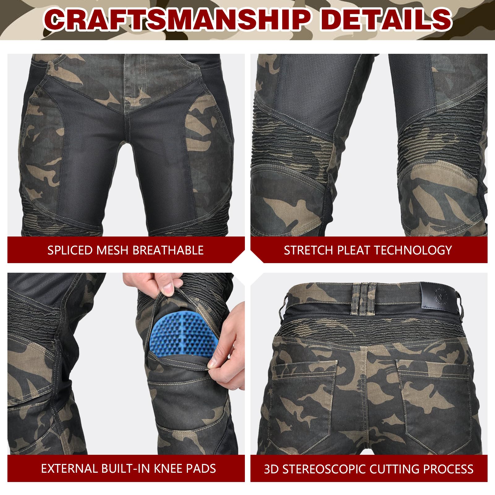 Pantaloni da Moto Uomo & Donna - Pantaloni Biker Elasticizzati con Protezioni Ginocchia & Fianchi, Approvati CE, Comodi E Resistenti Pantaloni Protettivi per Motociclisti