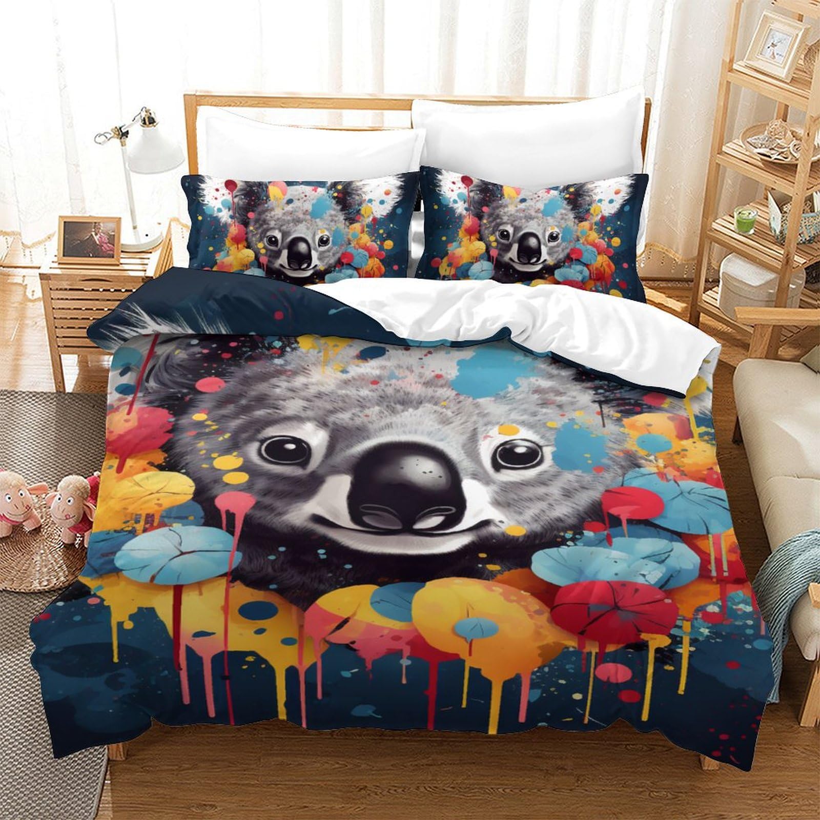 Housse de couette Koala anti-transpiration en microfibre douce avec zip pour lit enfant
