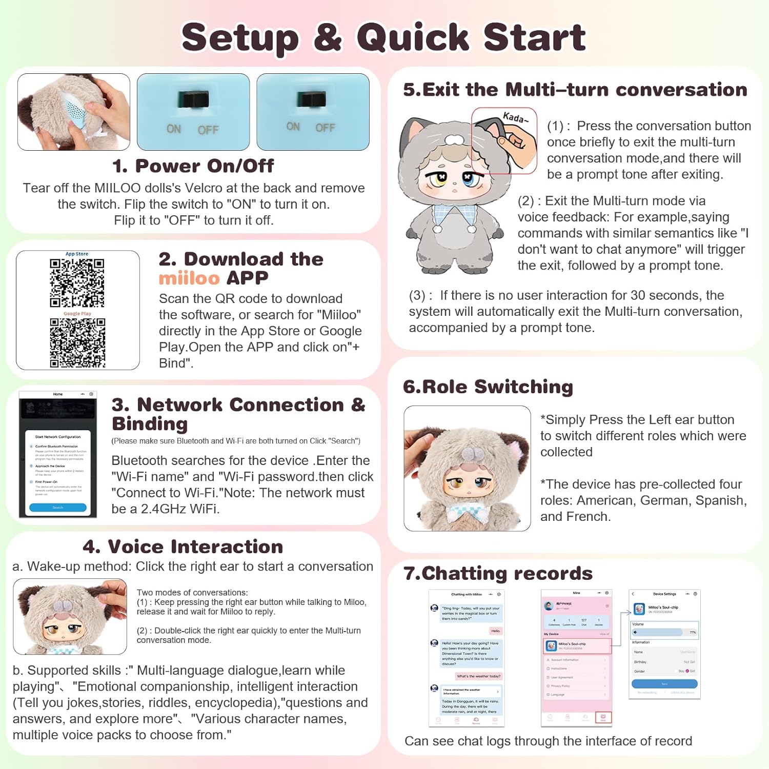 𝐀𝐈-𝐩𝐨𝐰𝐞𝐫𝐞𝐝 Plush Interactive Toy with Multiple Languages Switchable, Mini Communicatible Companion Bauble, Creative Simulated Rechargeable Doll Plaything for Kids Children Ages 3+ (8" High)