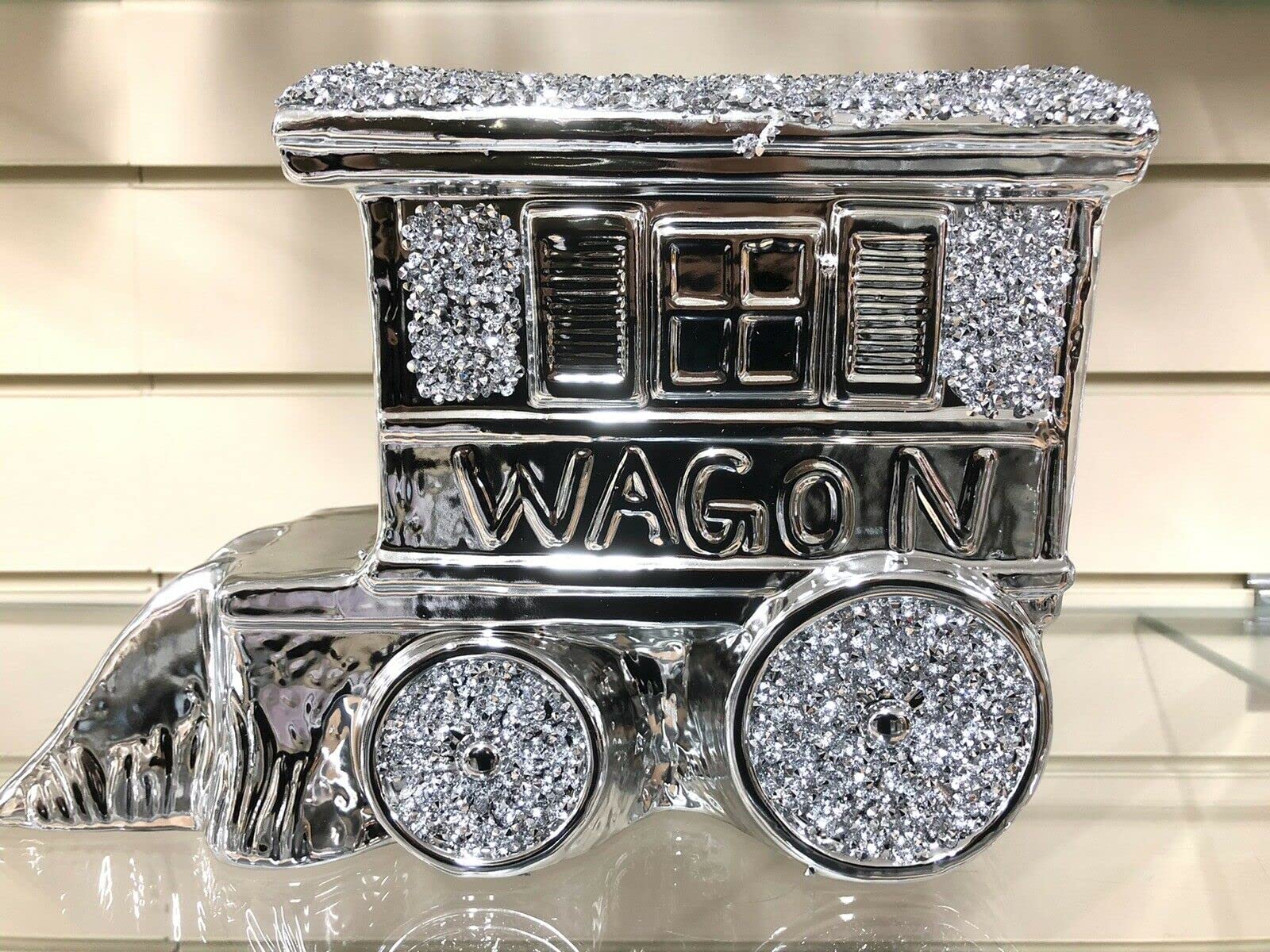 Biznest Silver Crushed Diamond Caravan Square Gypsy Crystal Ornament Shelves /Gold Roof Wagon (Silver)