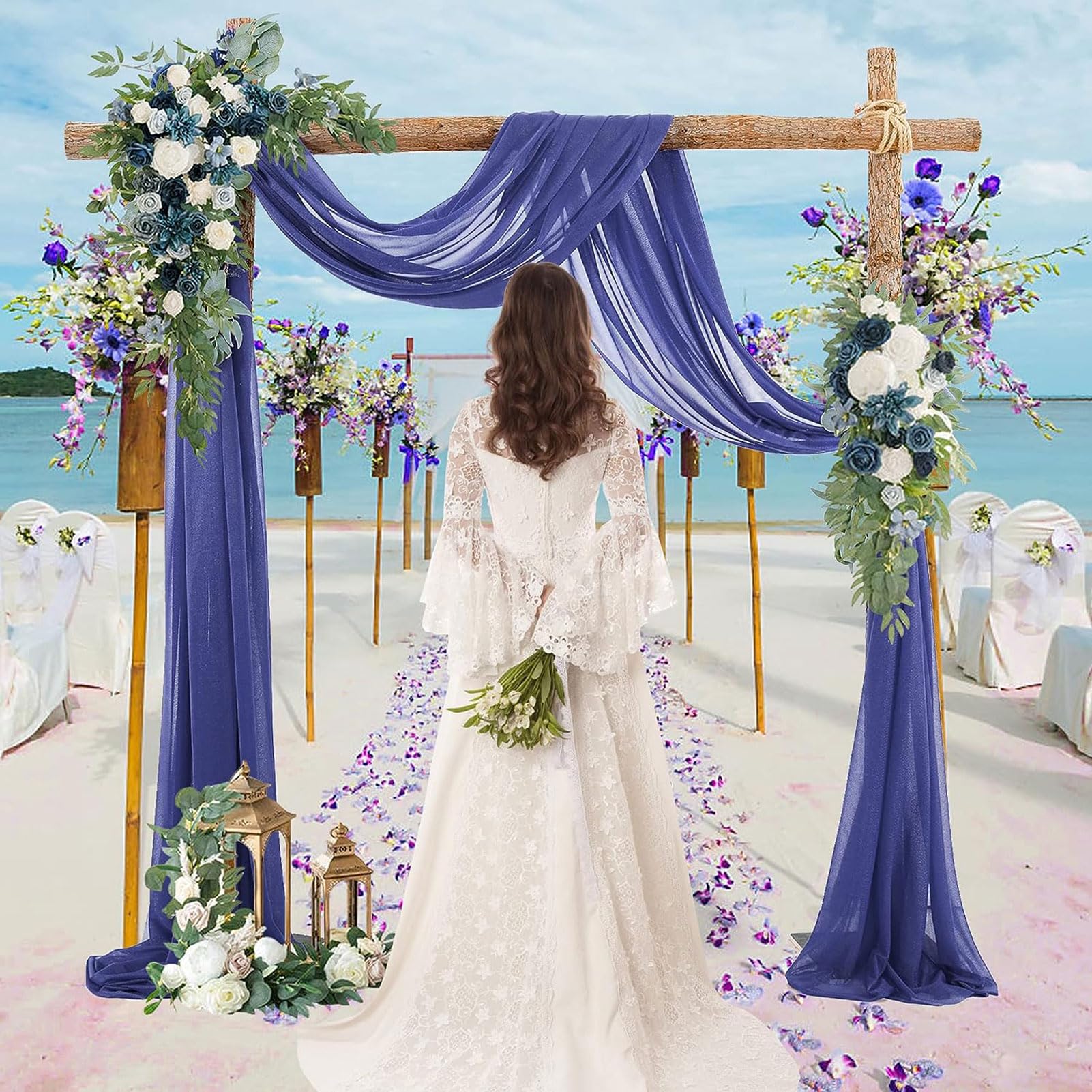 HUHJYUGE Voilage Arche Mariage Bleu, Rideau Arche de Mariage, Mariage Arche Tenture Voilage, Extérieur Mariage Rideau Tulle, pour Décoration de Mariage, Cérémonie, Fête (1 1000cm)