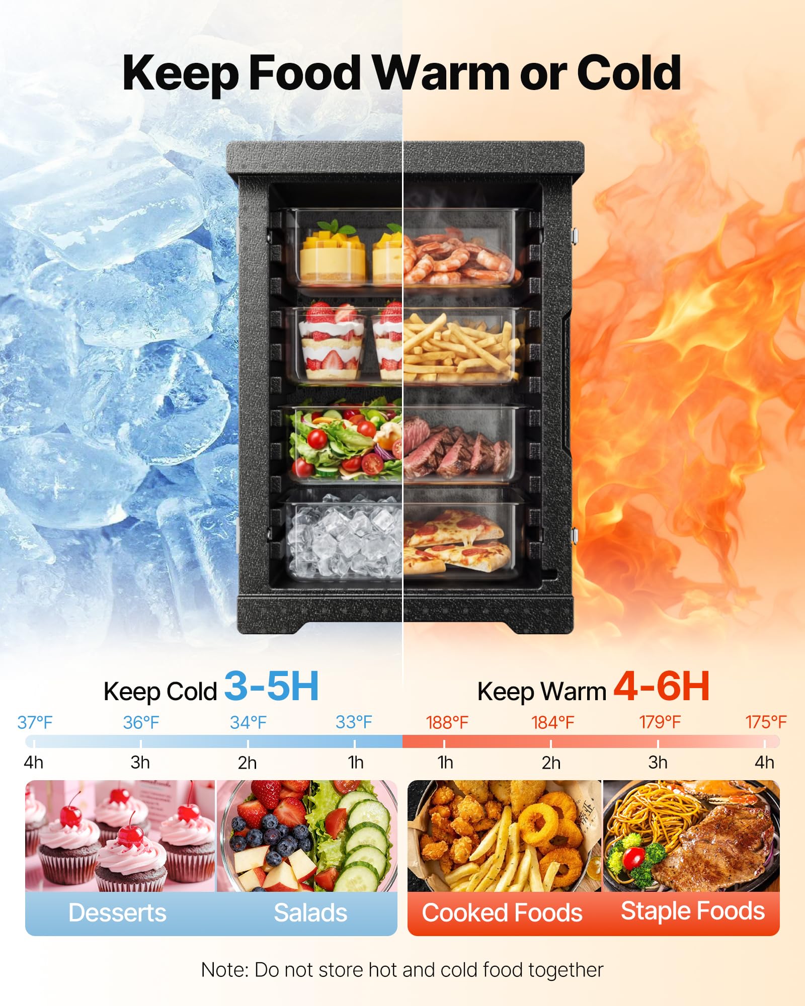 VEVOR Conteneur Isotherme 90 L Boîte de Transport en LLDPE à Chargement Frontal Portable pour Garder au Chaud ou Froid Bacs Alimentaires Traiteur Restauration Restaurant Cantine 640x435x600 mm