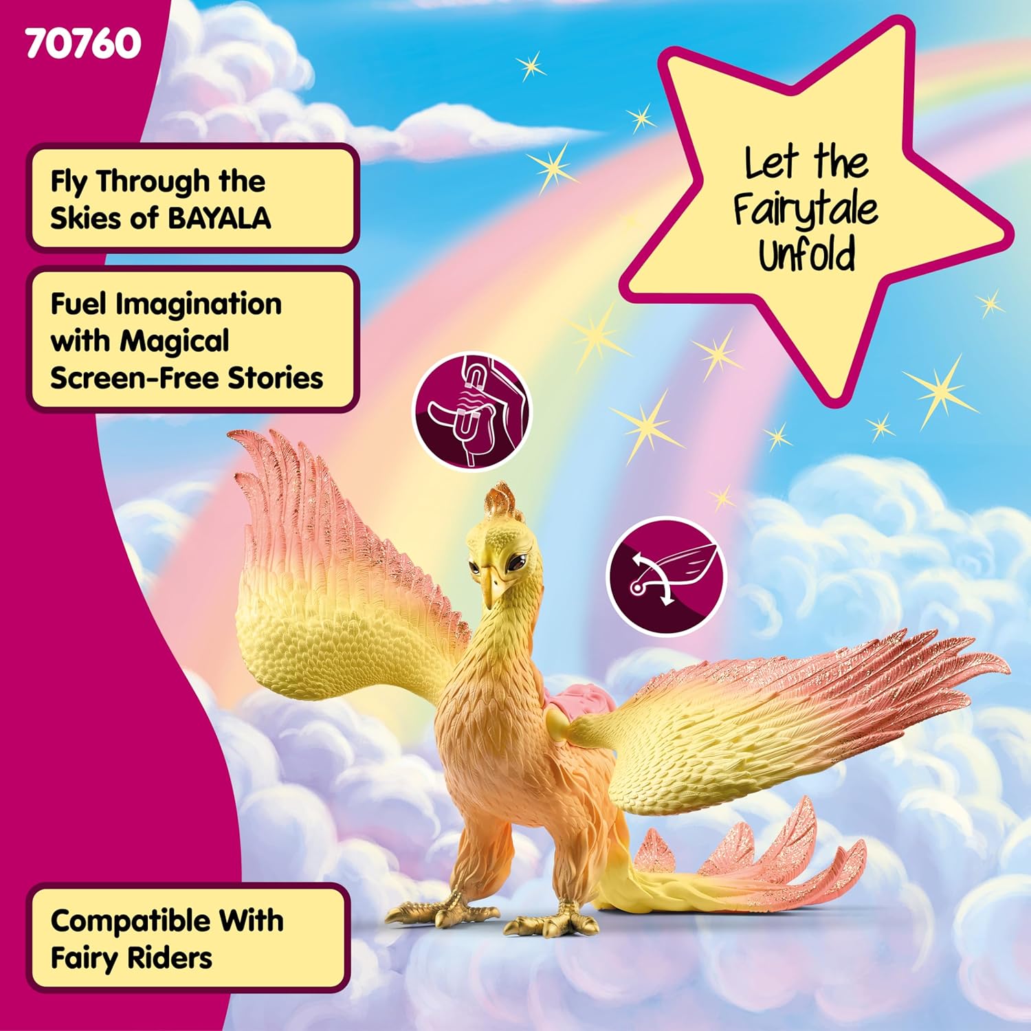 Schleich Bayala Phoenix Mythical Fantasy Action Figure - Kids Imagination Realistic Dragon Creature with Movable Wings for Girls and Boys with Eye and Head Art Details, Gift for kids Age 4+