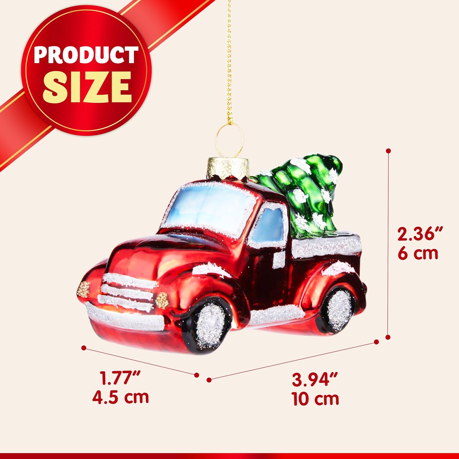 Joiedomi Red Truck with Tree Mini Christmas Ornaments, Blown Glass Small Funny Ornament for Christmas Tree Hanging Decorations Indoor, Xmas Party Favors Cute Presents - Image 5