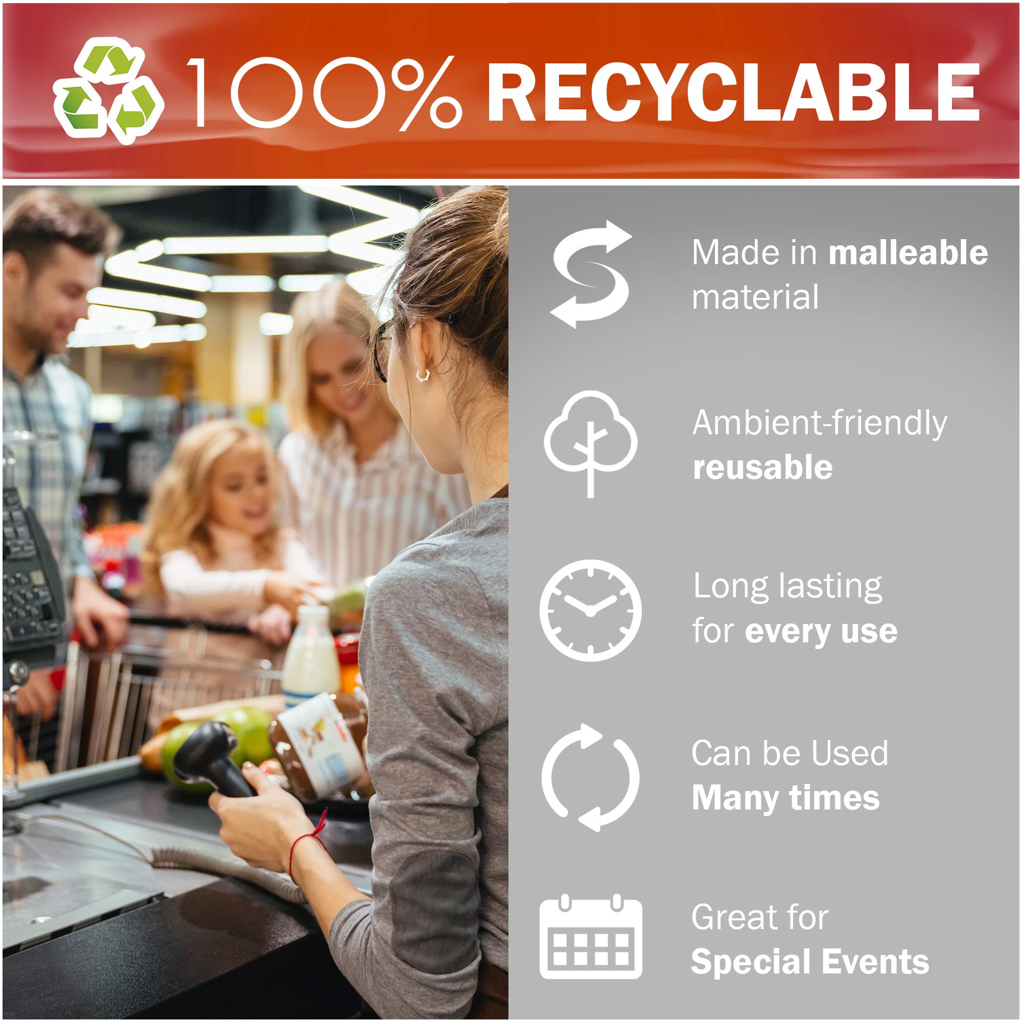 100 plastikowych toreb na zakupy z wyciętymi uchwytami w kolorze białym, 50,8 x 50 cm z bardzo dużymi torbami do sprzedaży detalicznej o grubości 2 mm, z wyciętymi uchwytami - idealne dla osób