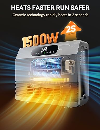Miniatura 2 de GiveBest Calentador de pared inteligente, calentador de espacio de calentamiento rápido de 1500 W para dormitorio, calentador eléctrico de