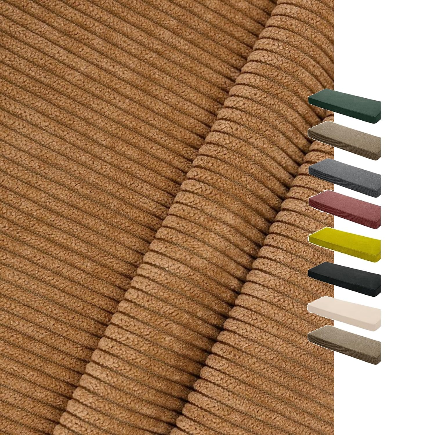 Housse de coussin de banc en velours côtelé kaki 180x35cm avec fermeture éclair