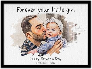 Nazenti Custom Watercolor Painting from Photo, Personalized Dad Portrait, Fathers Day Picture Frame, Gifts Christmas Father's Day for Papa From Daughter Son, Men Poster Print, Canvas Portrait Wall Art