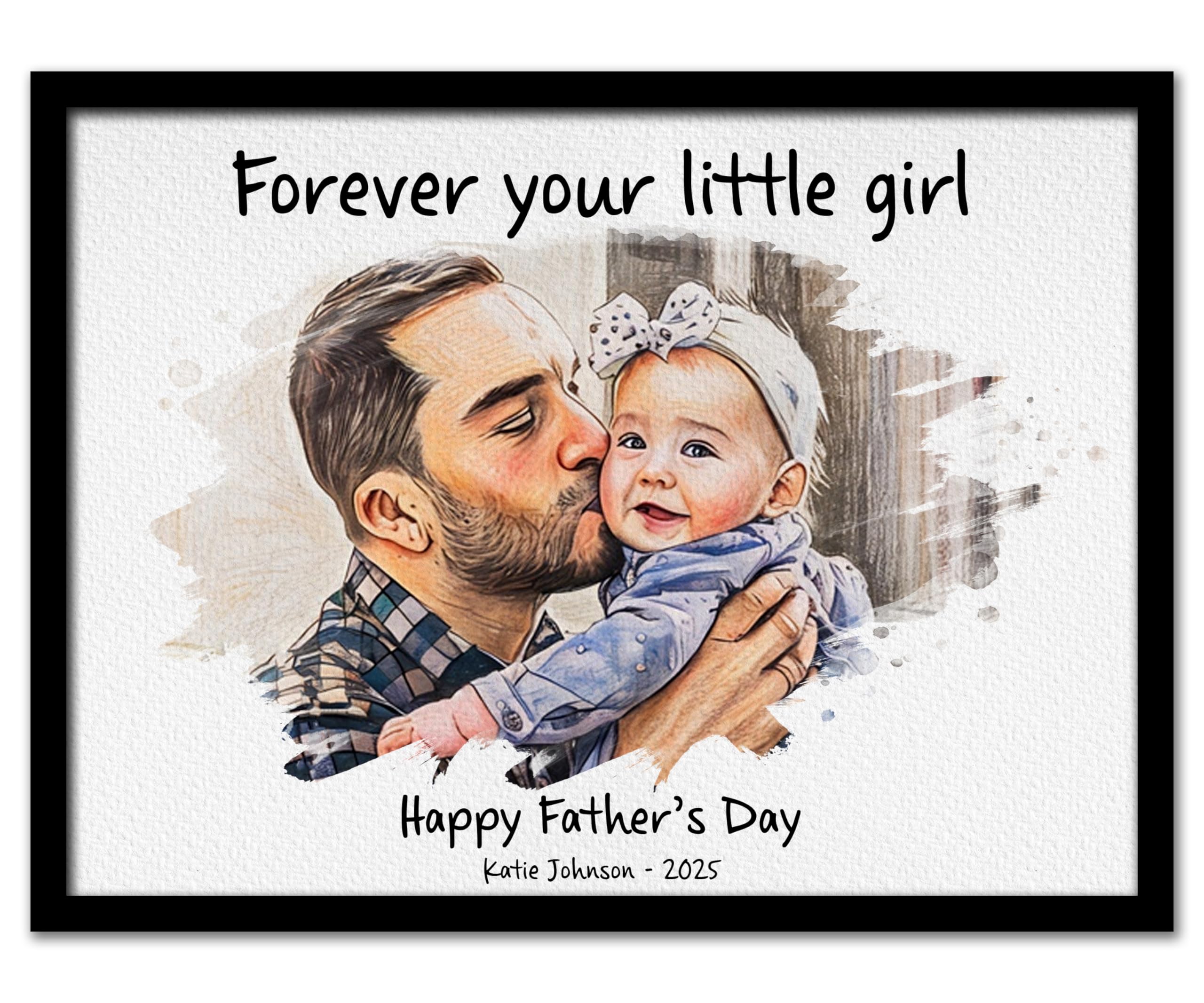 Julyly POD Personalized Dad Portrait from Photo, First Fathers Day Canvas, Watercolor Photo, Custom Gift for Dad, Gift Fathers Day from Kids, Custom