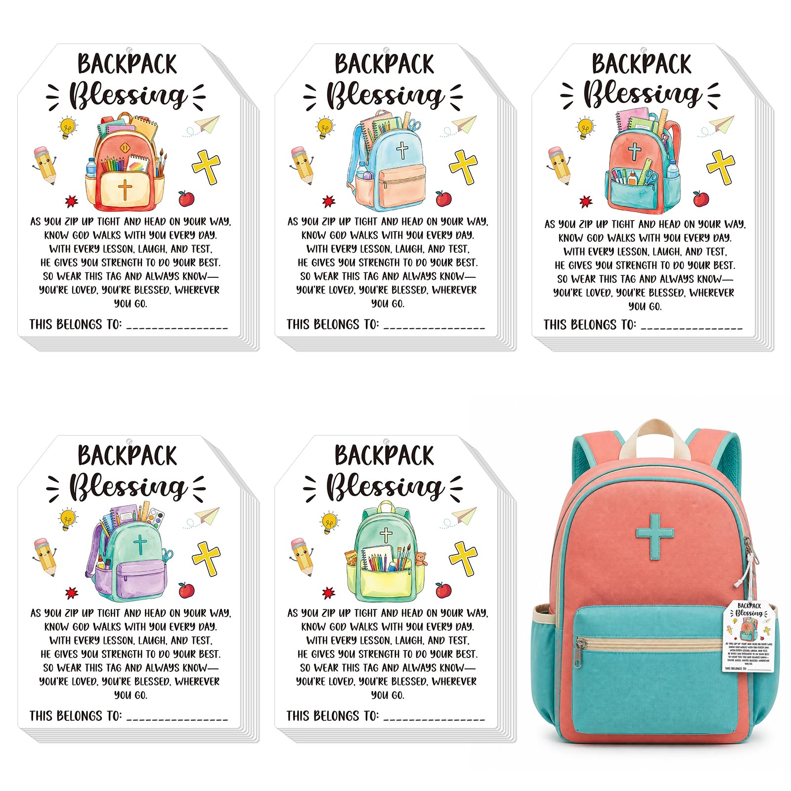 Aposwow Religious Backpack Blessing Tags, Back to School Gifts Classroom Party Favor Supplies, Watercolor Bible, Watercolor Bible