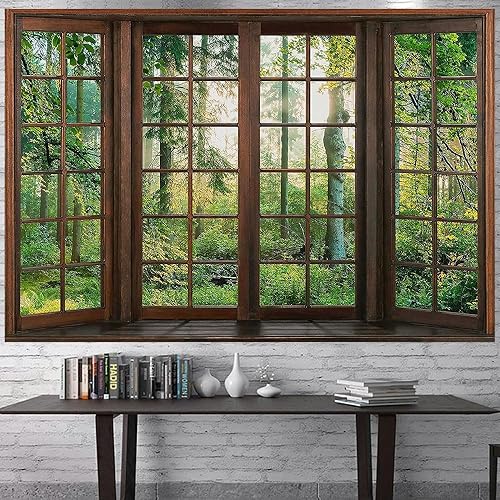 Miniatura 11 de Aidatain Tapiz Natural de Bosque Verde Escenario de Ventana Tapiz Estético de Pared para Dormitorio Franela 40" L x 30" A Manta de Playa Sala de
