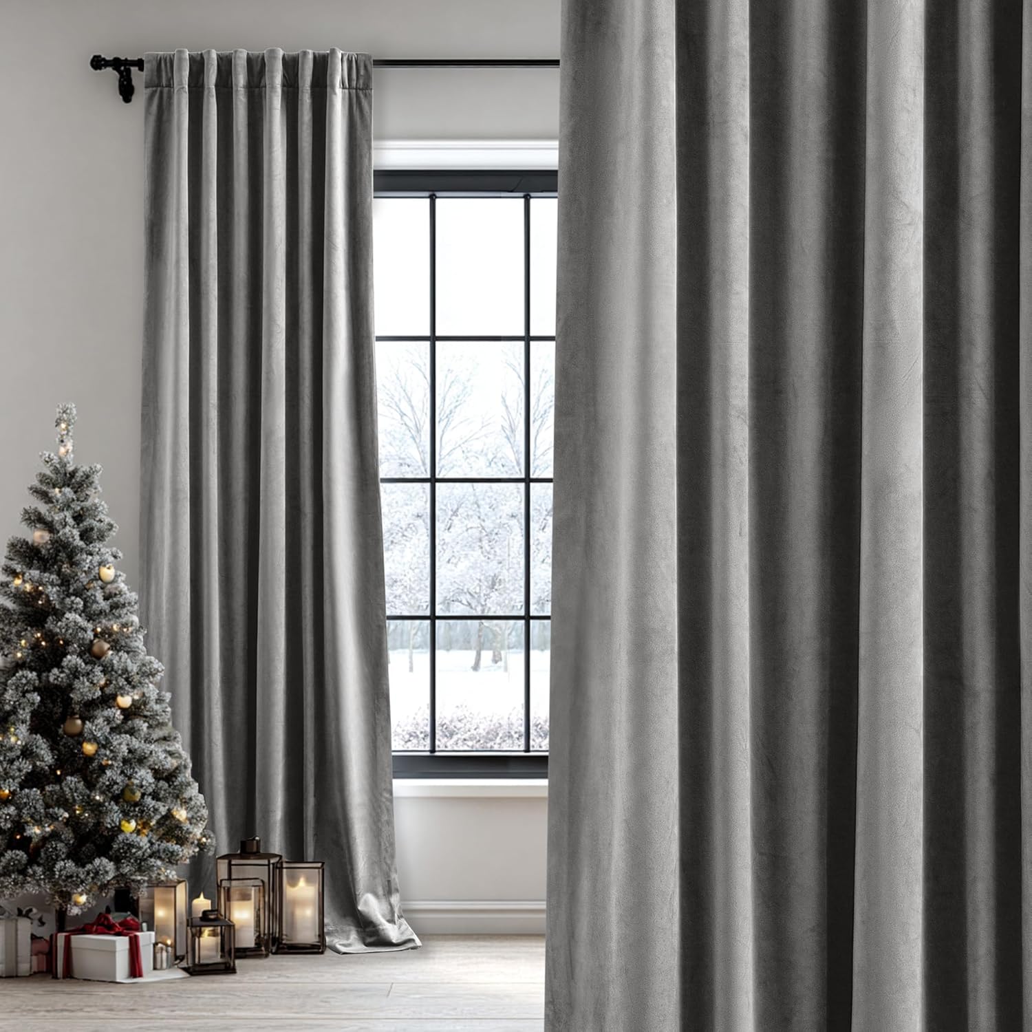 StangH Grey Velvet Curtains 84 inches Long, Two-Layer Light Blocking Thermal Insulated Drapes for Living/Dining Room Elegant Bedroom Window Treatments, W48 x L84, 1 Panel 48"W x 84"L (Pack of 1) Light Grey